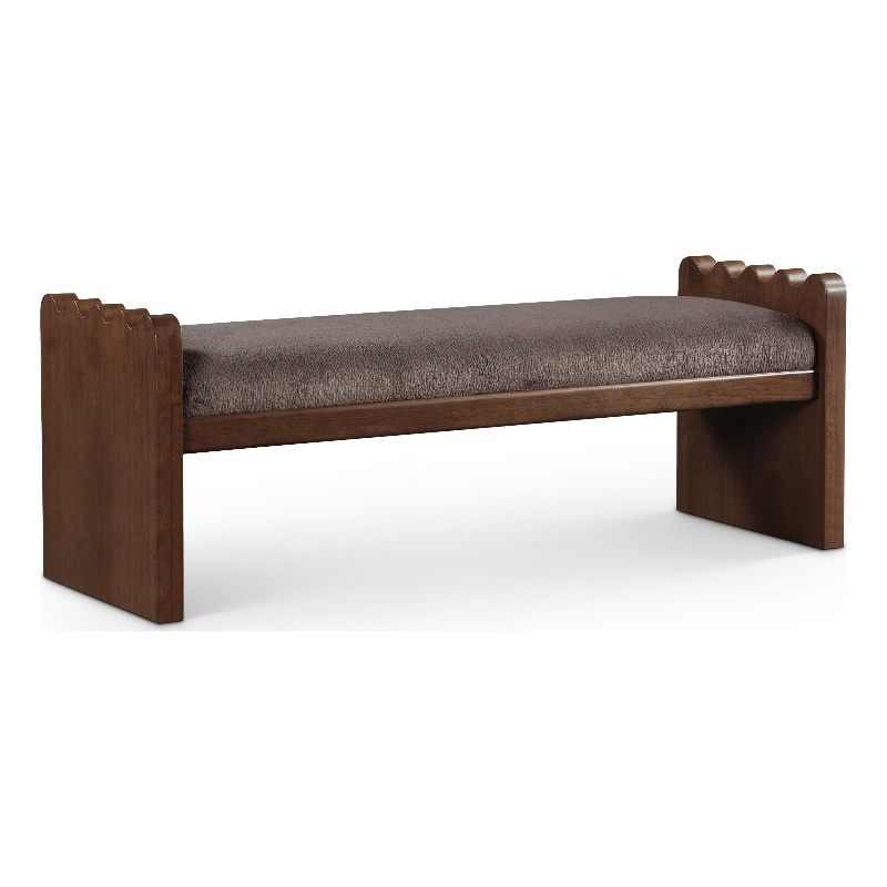 Maklaine Modern / Contemporary Brown Velour Fur Fabric Bench