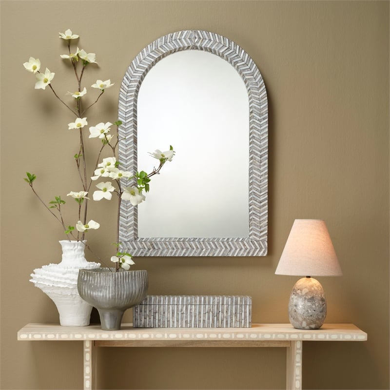 Maklaine Contemporary Coastal Mother of Pearl Arch Wall Mirror