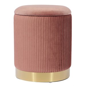 Maklaine 14.2&quotH Transitional Velvet Storage Ottoman in Pink Finish