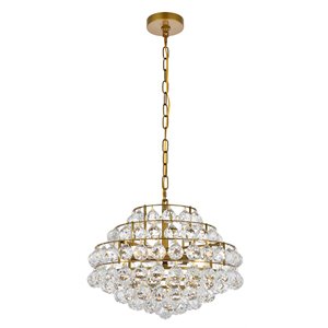 Maklaine 18&quot Contemporary Iron and Crystal Pendant in Brass Finish