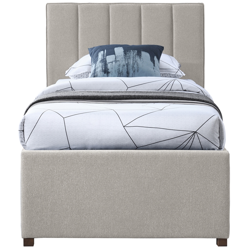 Maklaine Contemporary Beige Linen Textured Fabric Twin Trundle Bed