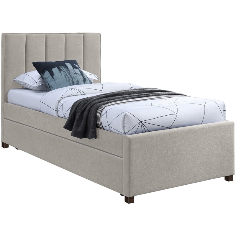Maklaine Contemporary Beige Linen Textured Fabric Twin Trundle Bed