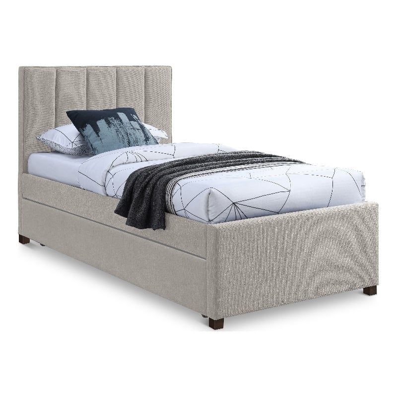 Maklaine Contemporary Beige Linen Textured Fabric Twin Trundle Bed