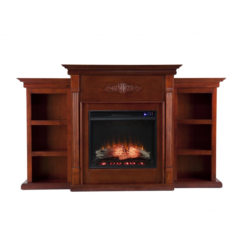 Maklaine Contemporary Touch Screen Wood Electric Fireplace in Mahogany