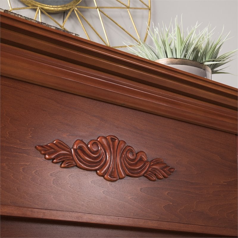 Maklaine Contemporary Touch Screen Wood Electric Fireplace in Mahogany
