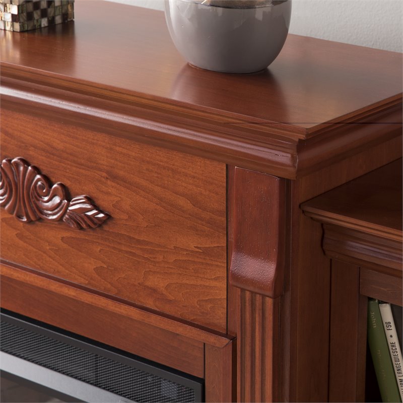 Maklaine Contemporary Touch Screen Wood Electric Fireplace in Mahogany