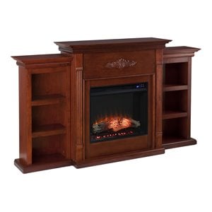 Maklaine Contemporary Touch Screen Wood Electric Fireplace in Mahogany