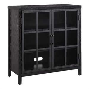 Maklaine Contemporary 31.5&quot Black Grain MDF/Metal/Glass Accent Cabinet