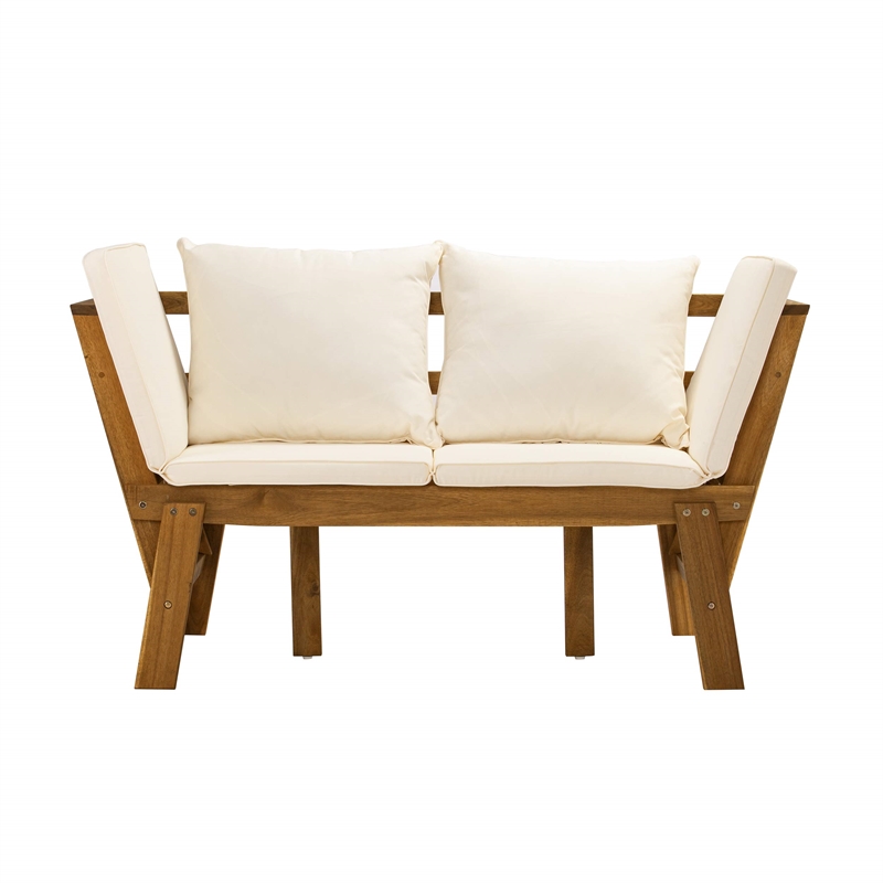 Maklaine Contemporary Wood Outdoor Convertible Lounge Chair in Natural