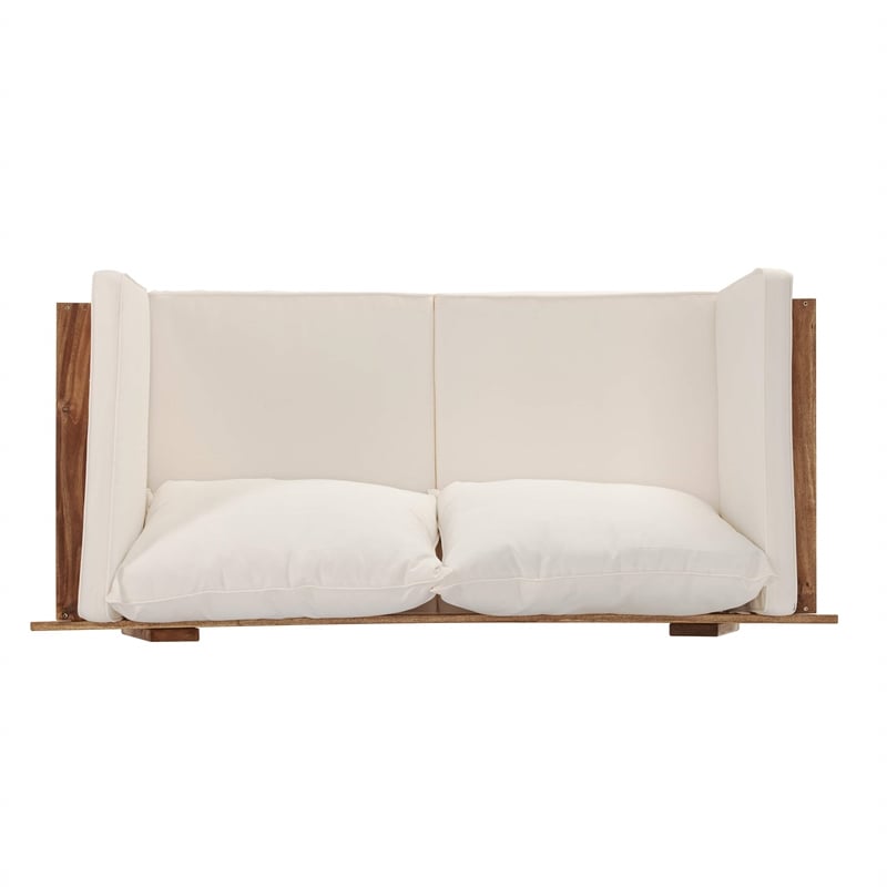 Maklaine Contemporary Wood Outdoor Convertible Lounge Chair in Natural
