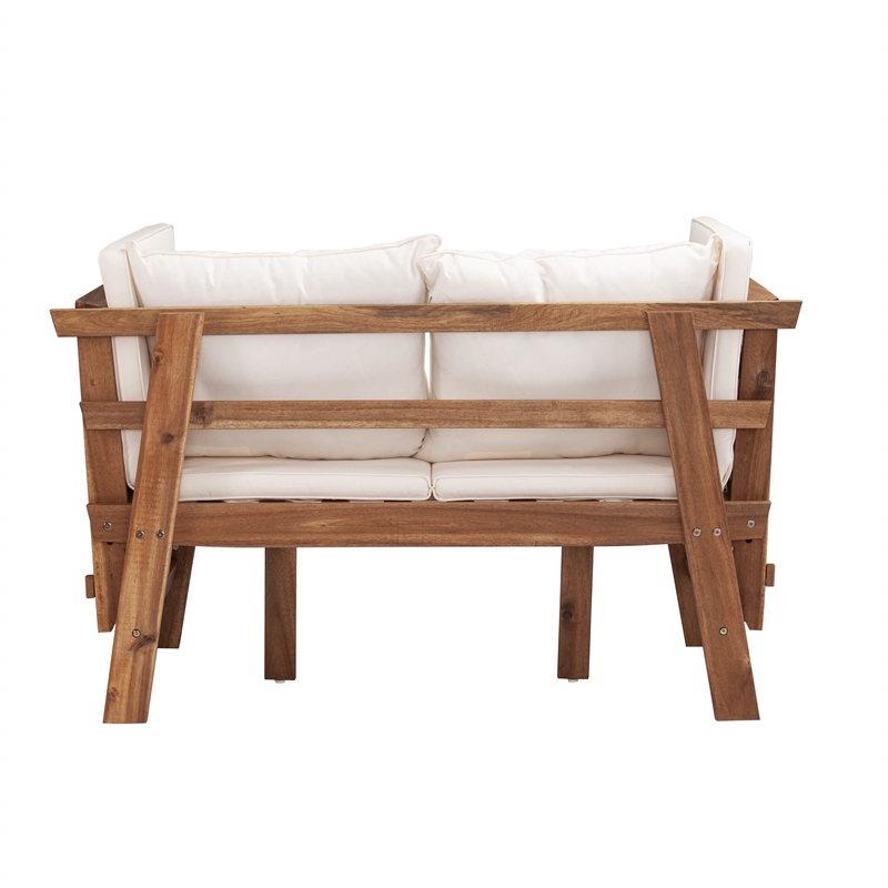 Maklaine Contemporary Wood Outdoor Convertible Lounge Chair in Natural