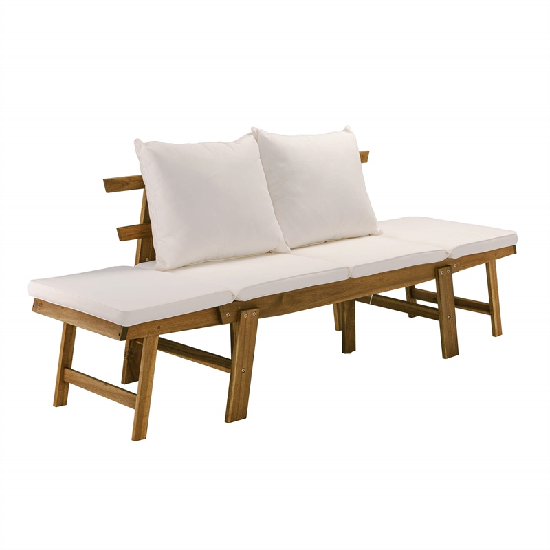 Maklaine Contemporary Wood Outdoor Convertible Lounge Chair in Natural