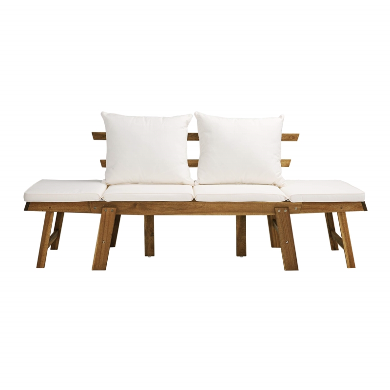 Maklaine Contemporary Wood Outdoor Convertible Lounge Chair in Natural
