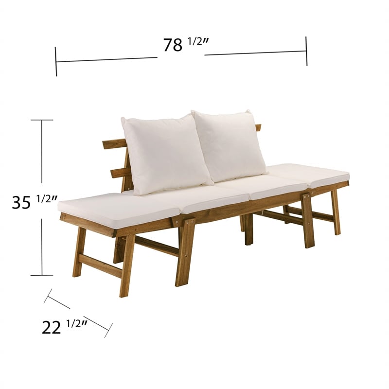 Maklaine Contemporary Wood Outdoor Convertible Lounge Chair in Natural