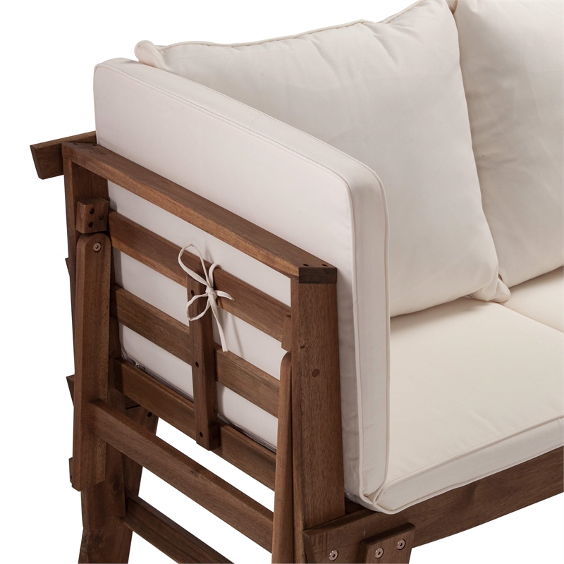 Maklaine Contemporary Wood Outdoor Convertible Lounge Chair in Natural