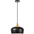 Maklaine Transitional 1 Light Aluminum Pendant in Black & Natural Wood