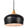 Maklaine Transitional 1 Light Aluminum Pendant in Black & Natural Wood