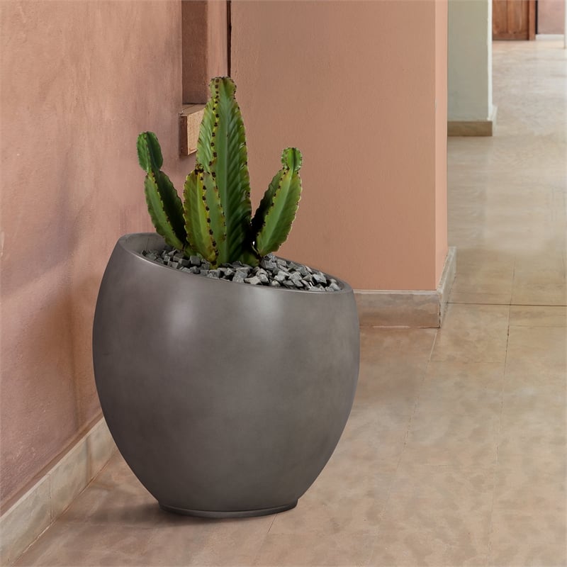 Maklaine Contemporary Large Indoor or Outdoor Planter in Gray Concrete