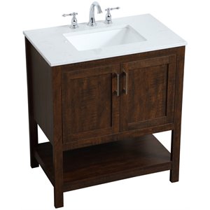 Maklaine Traditional 30&quot Single Quartz Top Bathroom Vanity in Espresso