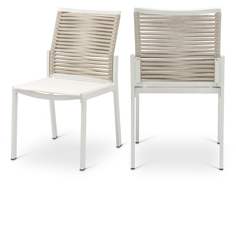 Maklaine Contemporary Cream Rope Fabric Outdoor Patio Dining Side Chair