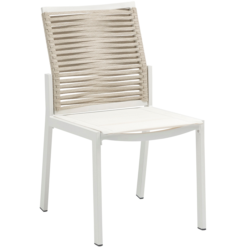 Maklaine Contemporary Cream Rope Fabric Outdoor Patio Dining Side Chair