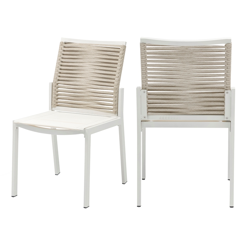Maklaine Contemporary Cream Rope Fabric Outdoor Patio Dining Side Chair