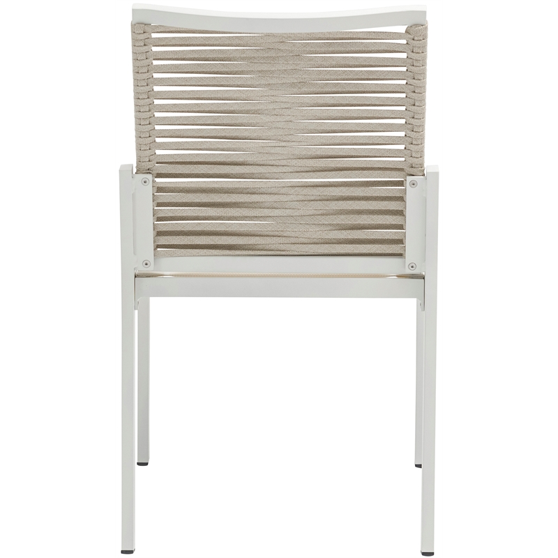 Maklaine Contemporary Cream Rope Fabric Outdoor Patio Dining Side Chair