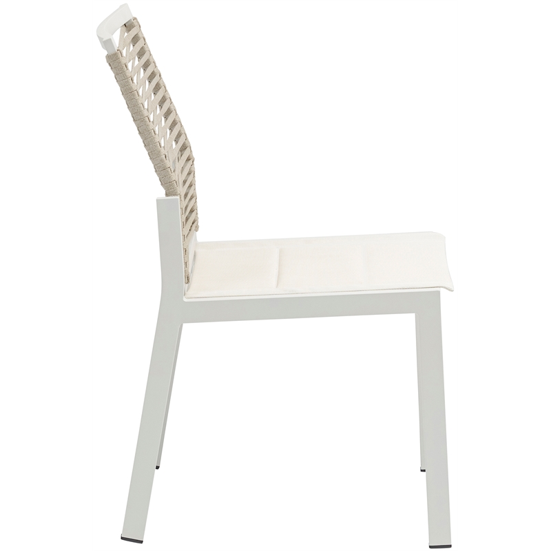 Maklaine Contemporary Cream Rope Fabric Outdoor Patio Dining Side Chair