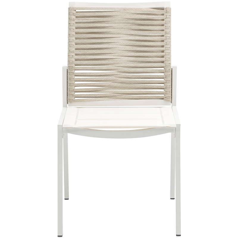Maklaine Contemporary Cream Rope Fabric Outdoor Patio Dining Side Chair