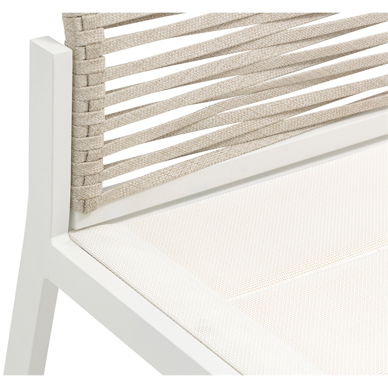 Maklaine Contemporary Cream Rope Fabric Outdoor Patio Dining Side Chair