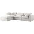 Maklaine Contemporary Cream Durable Linen Fabric Modular Sectional
