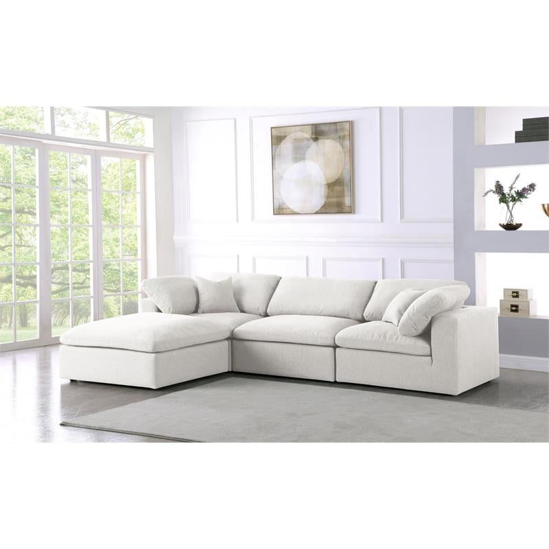 Maklaine Contemporary Cream Durable Linen Fabric Modular Sectional