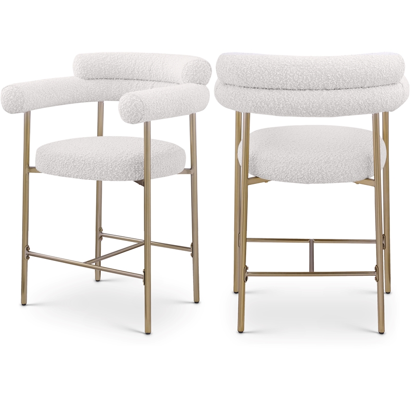 Maklaine Contemporary Cream Boucle Fabric Counter Stool (Set of 2)