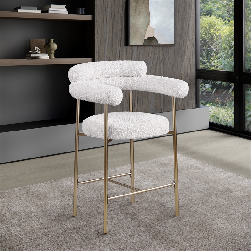 Maklaine Contemporary Cream Boucle Fabric Counter Stool (Set of 2)