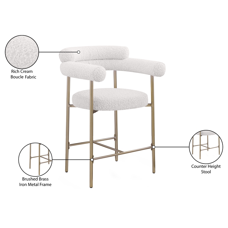Maklaine Contemporary Cream Boucle Fabric Counter Stool (Set of 2)