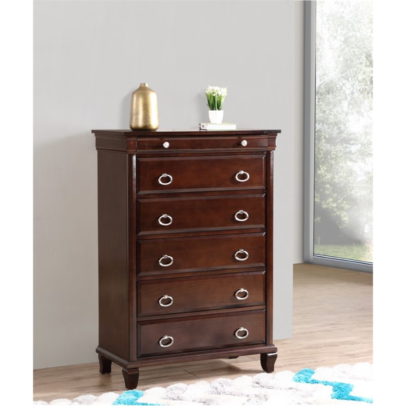 Maklaine Engineered Wood Transitional 6 Drawer Chest in Cappuccino