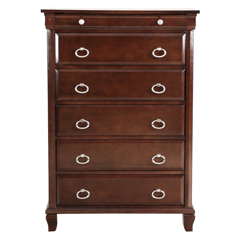 Maklaine Engineered Wood Transitional 6 Drawer Chest in Cappuccino