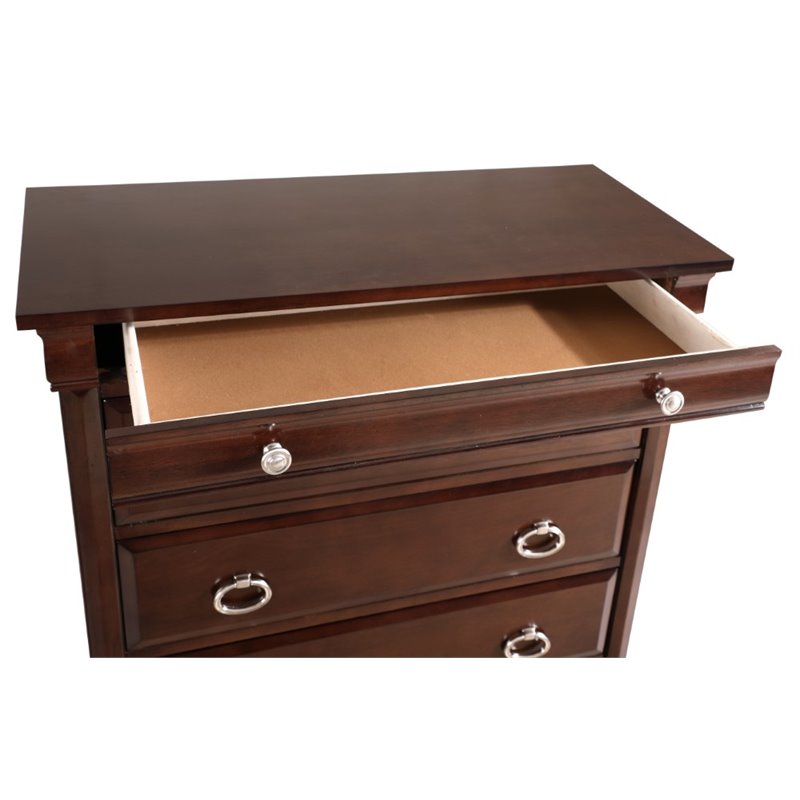 Maklaine Engineered Wood Transitional 6 Drawer Chest in Cappuccino