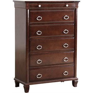 Maklaine Engineered Wood Transitional 6 Drawer Chest in Cappuccino