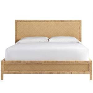 Maklaine Coastal Wicker / Rattan Panel Bed King in Mahogany Finish