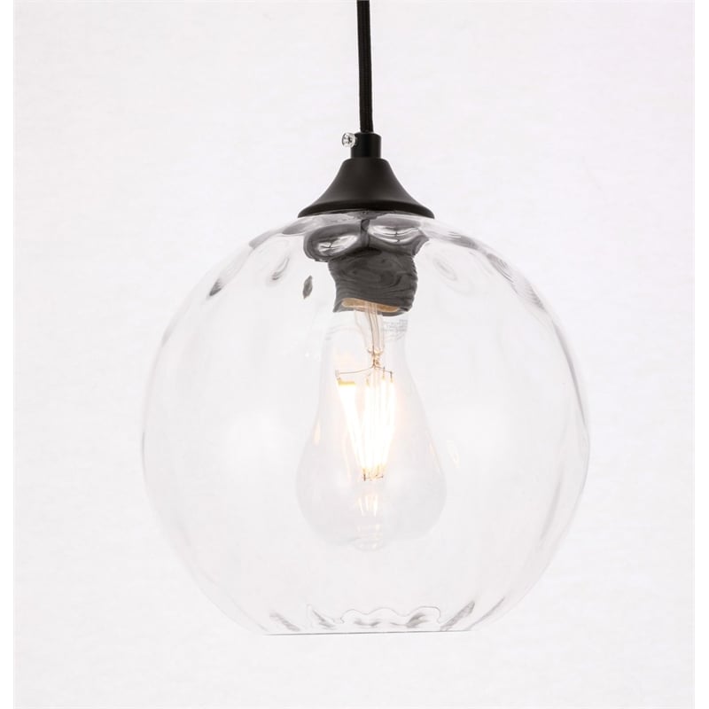 Maklaine Transitional 1-Light Metal & Glass Pendant in Black/Clear