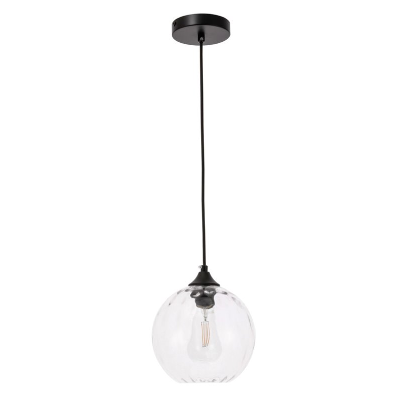 Maklaine Transitional 1-Light Metal & Glass Pendant in Black/Clear