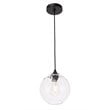 Maklaine Transitional 1-Light Metal & Glass Pendant in Black/Clear