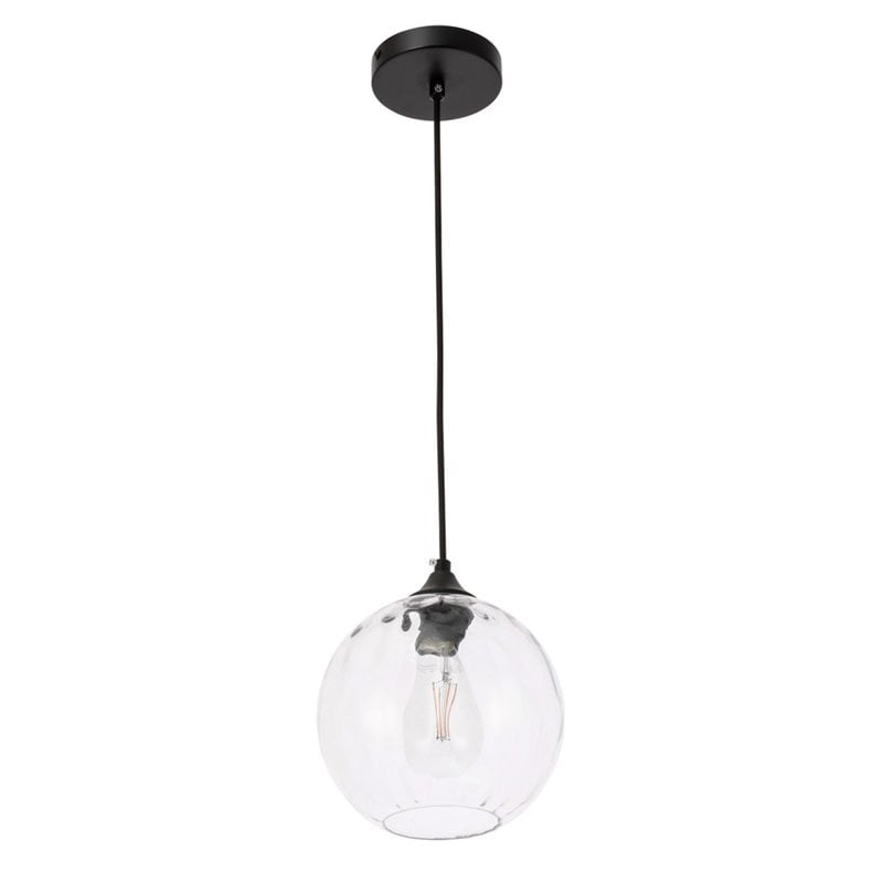 Maklaine Transitional 1-Light Metal & Glass Pendant in Black/Clear