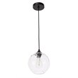 Maklaine Transitional 1-Light Metal & Glass Pendant in Black/Clear