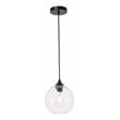 Maklaine Transitional 1-Light Metal & Glass Pendant in Black/Clear