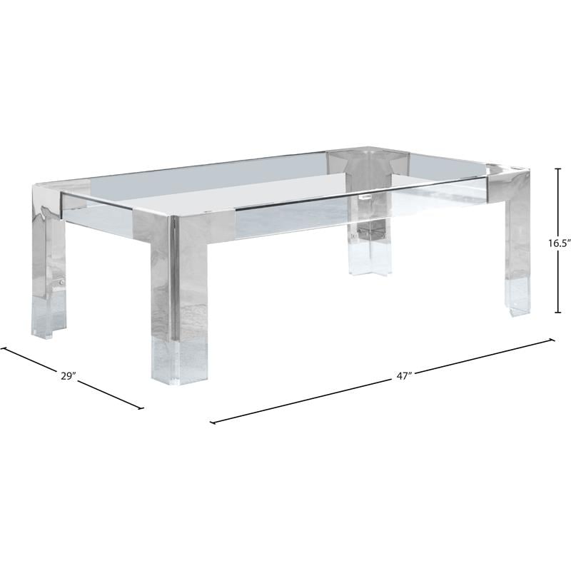 Maklaine Contemporary Rectangular Glass Top Coffee Table in Chrome