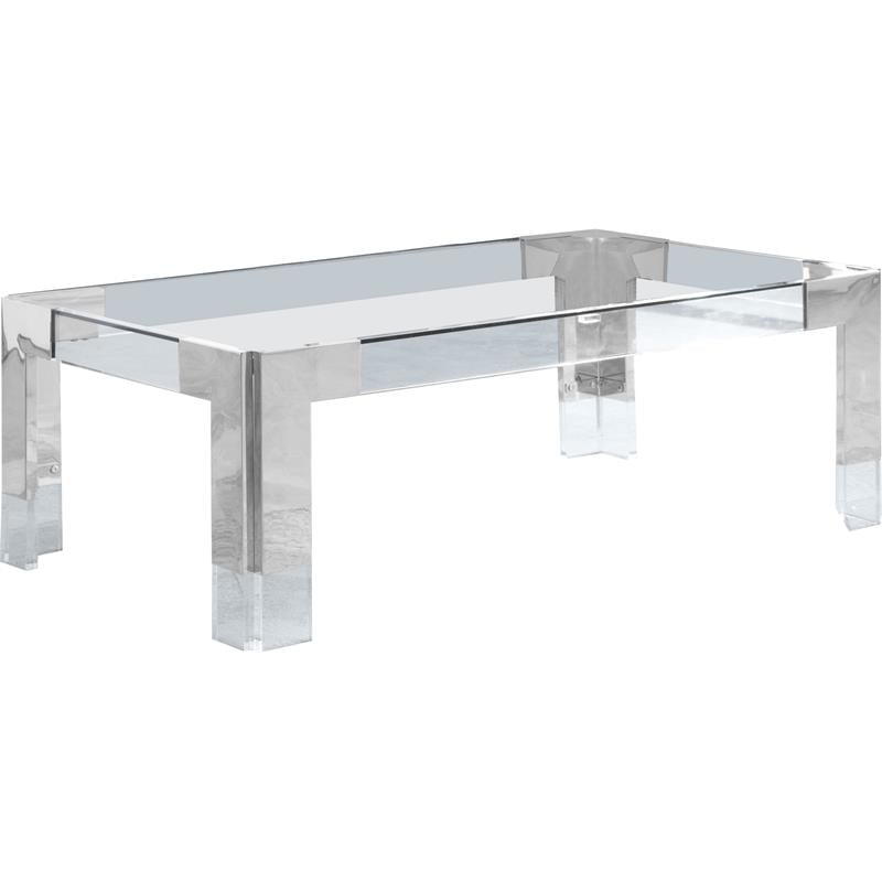 Maklaine Contemporary Rectangular Glass Top Coffee Table in Chrome