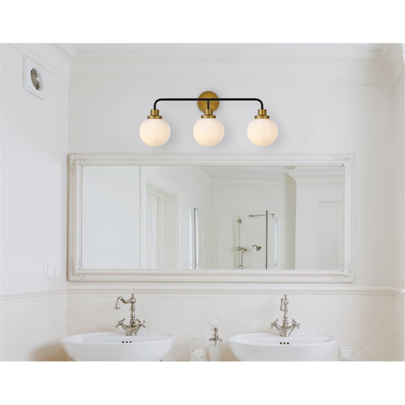 Maklaine Transitional 3-Light Metal Bath Sconce in Black and Brass
