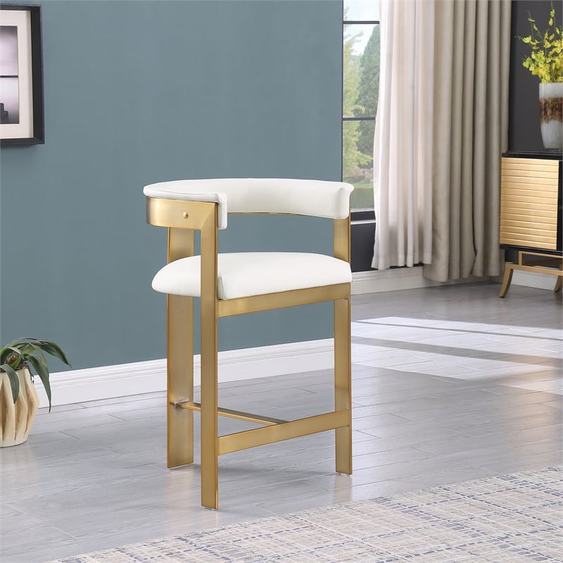 Maklaine Contemporary Cream Vegan Leather Counter Stool (Set of 2)